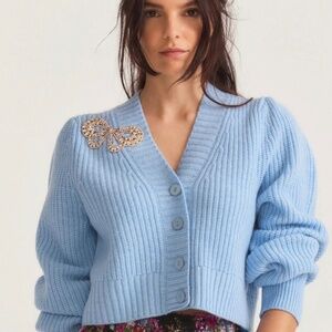 LOVESHACKFANCY Larsa Cashmere Blend Cardigan, Blue, Size XS